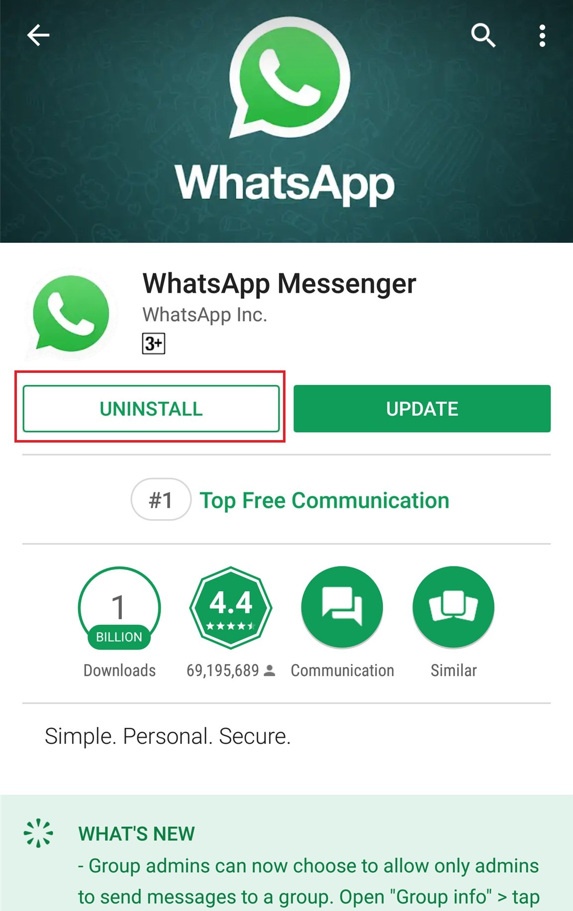 Uninstall WhatsApp 