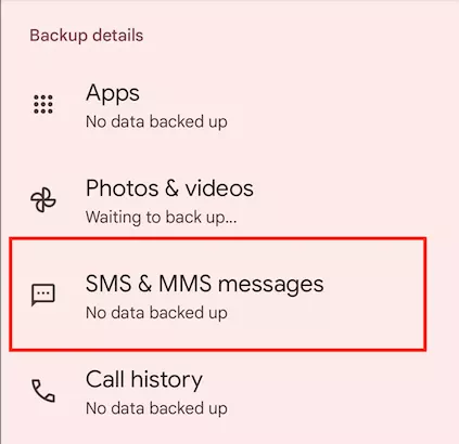 backup SMS on Google