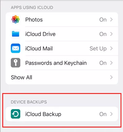 iCloud backup on