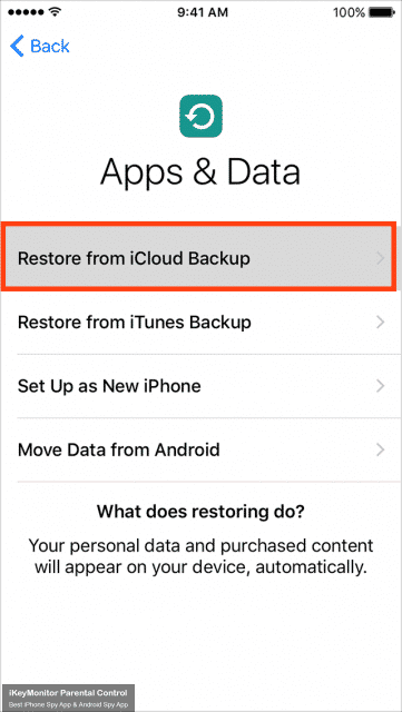 الاستعادة من iCloud Backup