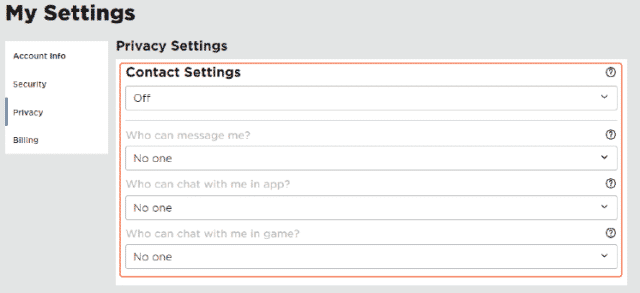 Roblox Contact Settings