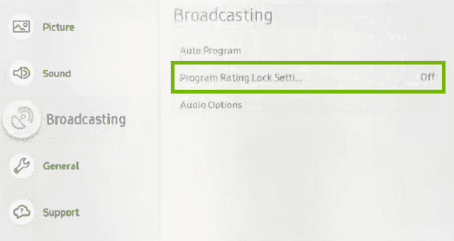 Samsung Android TV Program Rating Lock Settings