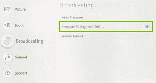 Samsung Android TV Program Rating Lock Settings