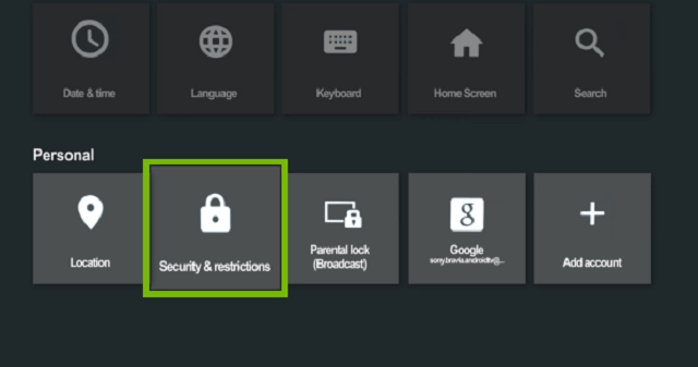 Sony Android TV Security & restrictions